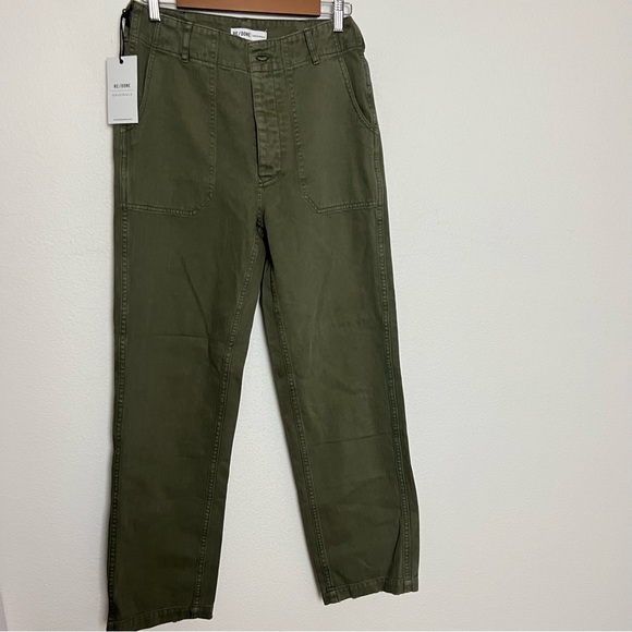 NWT RE/DONE 50s Military High Rise Olive Green Trouser Pants Size 28 - Picture 6 of 11